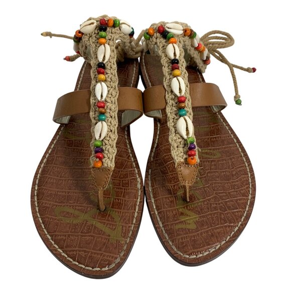 Sam Edelman Gerome Beaded Seashells Mermaid Sandals Beachy Boho Thong Size 8.5 - Picture 1 of 5